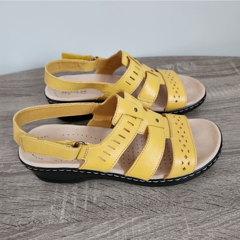 COLLECTION BY CLARKS womens Yellow leather Lexi Quin sandals size 8,5  .